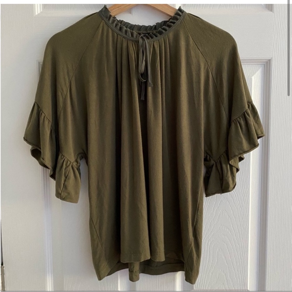 J. CREW Flowy Tie Blouse Olive Green Size XS